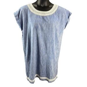 Roller Rabbit cotton denim blue cap sleeve lace dress pullover mini SZ XL